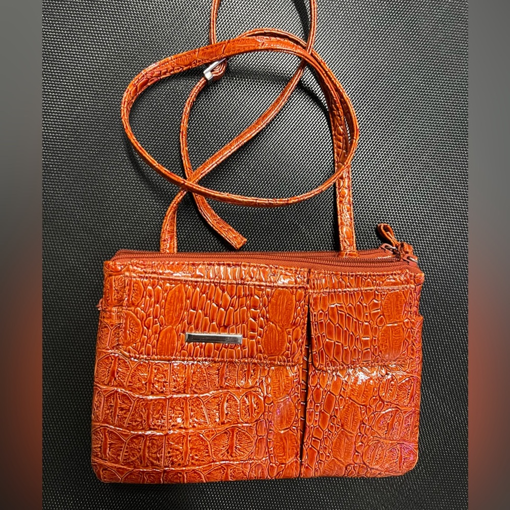 Orange Crocodile-Embossed Women's Bag
